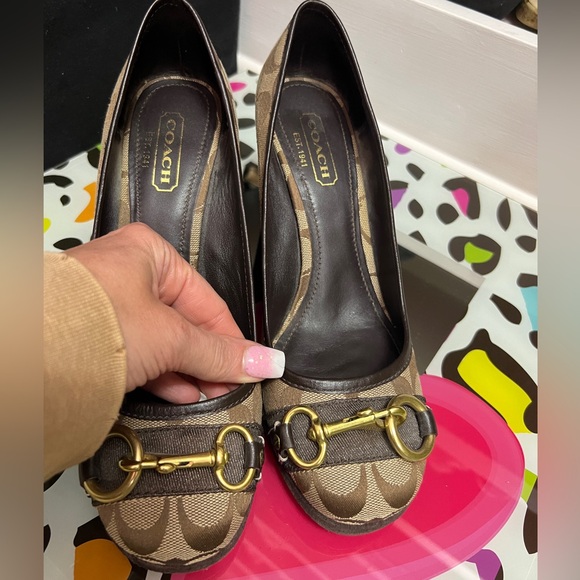 Women’s Coach Wedge Gold Hardware Shoes - Picture 2 of 5